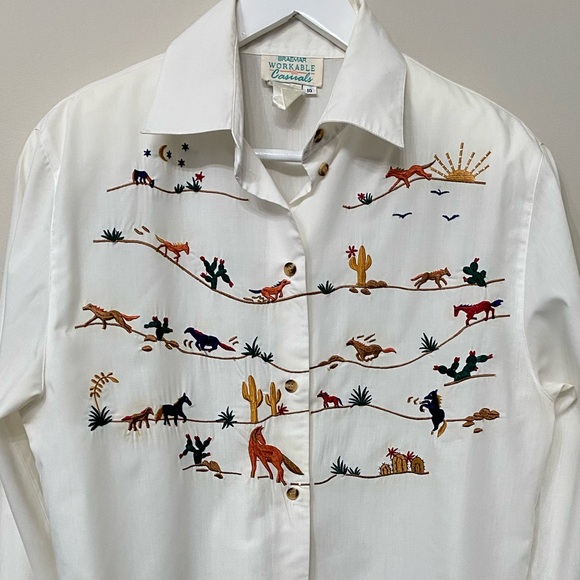 Vtg Women’s Sz 10 Western Style Long Sleeve Button Up Shirt Embroidered Front - Picture 3 of 11